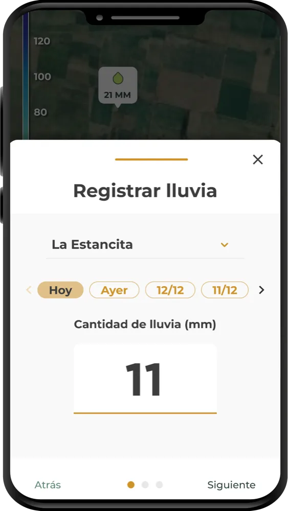 Pantalla de registro de una lluvia